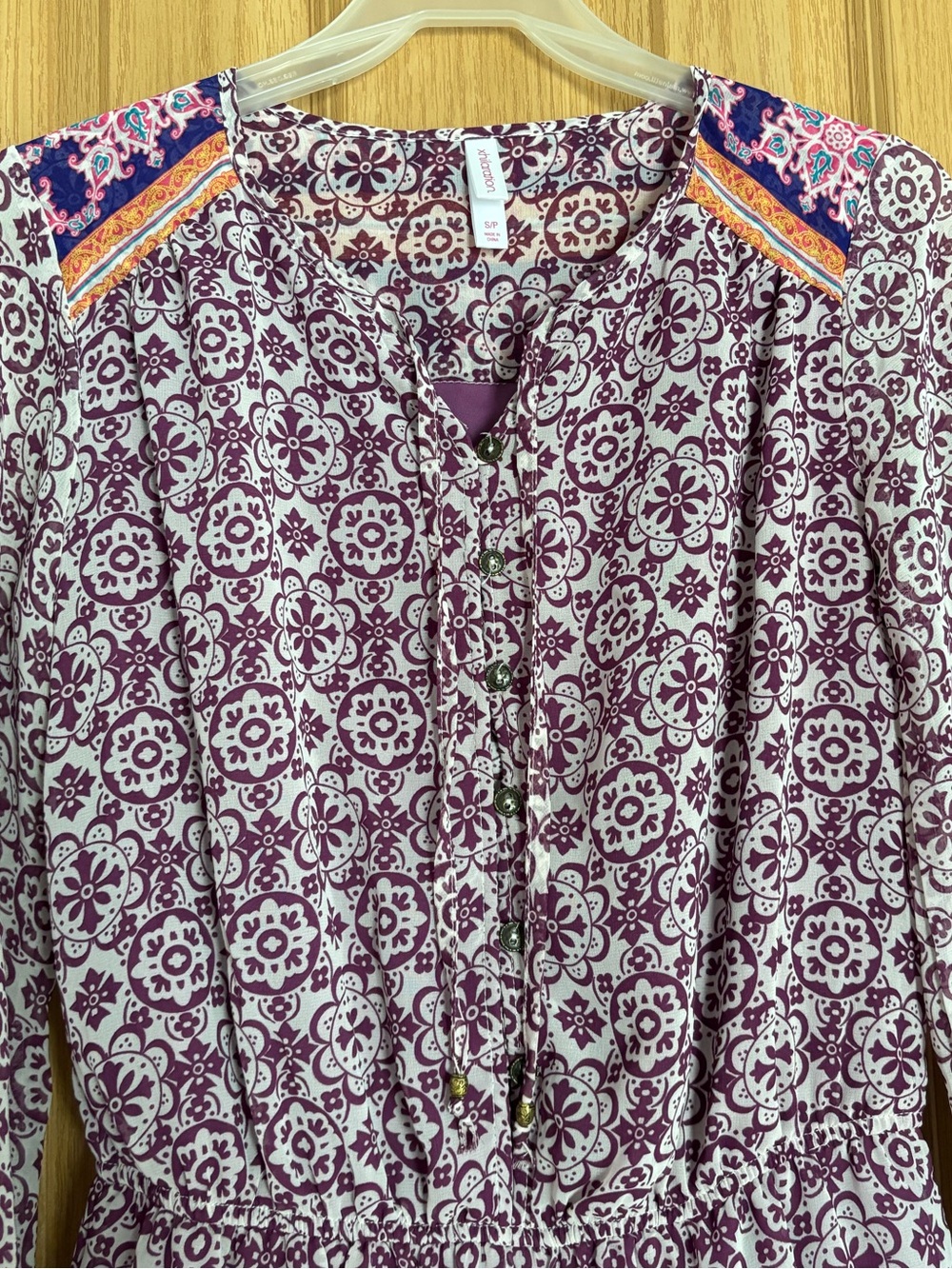 Xhilaration Purple Floral Print Romper with Orange Border - Boho, Indie - Picture 4 of 14